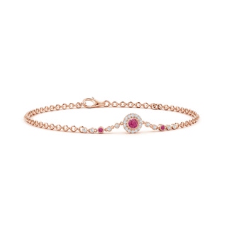 3mm AAAA Vintage Style Bezel-Set Pink Sapphire and Diamond Bracelet in Rose Gold