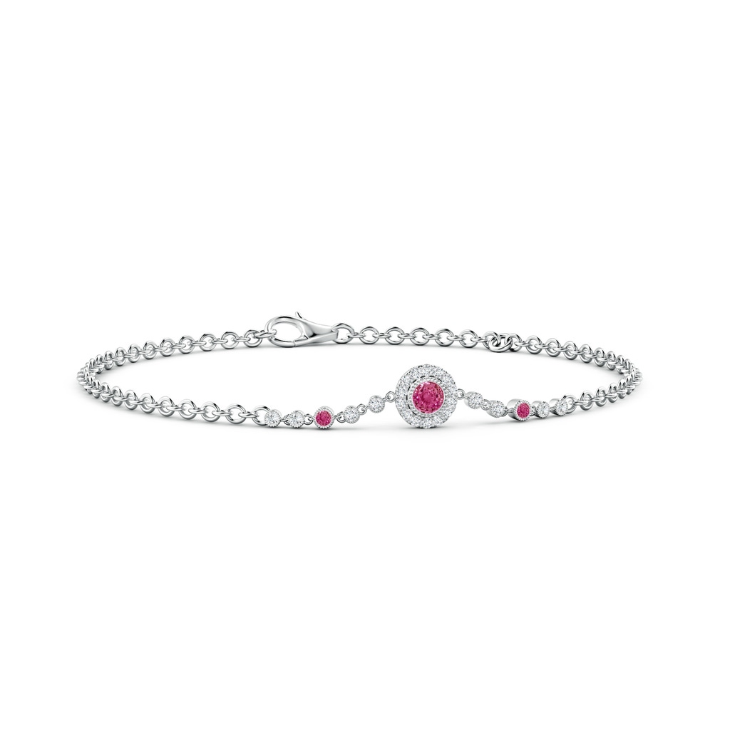 3mm AAAA Vintage Style Bezel-Set Pink Sapphire and Diamond Bracelet in White Gold