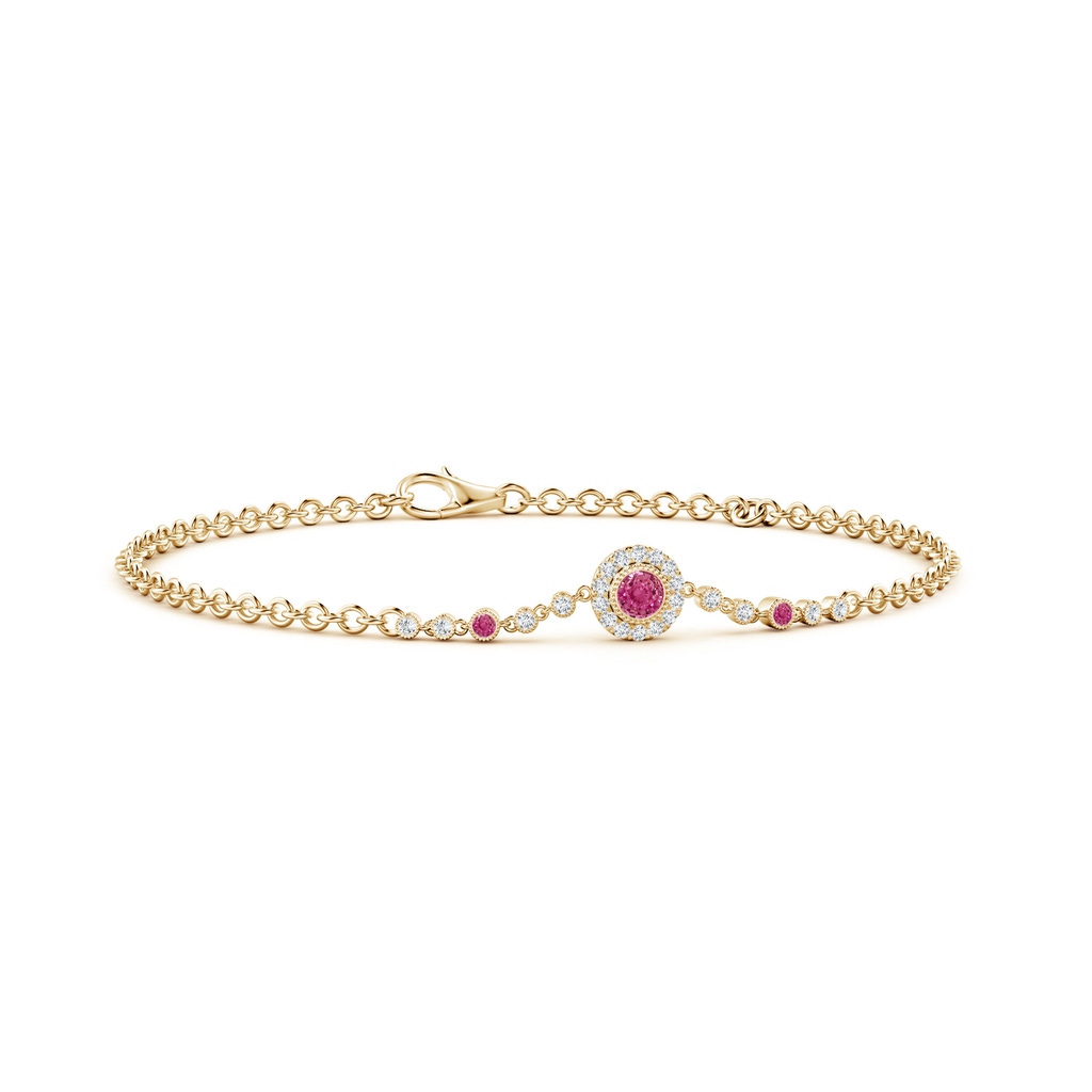 3mm AAAA Vintage Style Bezel-Set Pink Sapphire and Diamond Bracelet in Yellow Gold