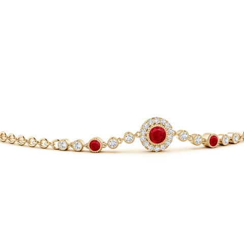 3.5mm AAA Vintage Style Bezel-Set Ruby and Diamond Bracelet in Yellow Gold - side 3