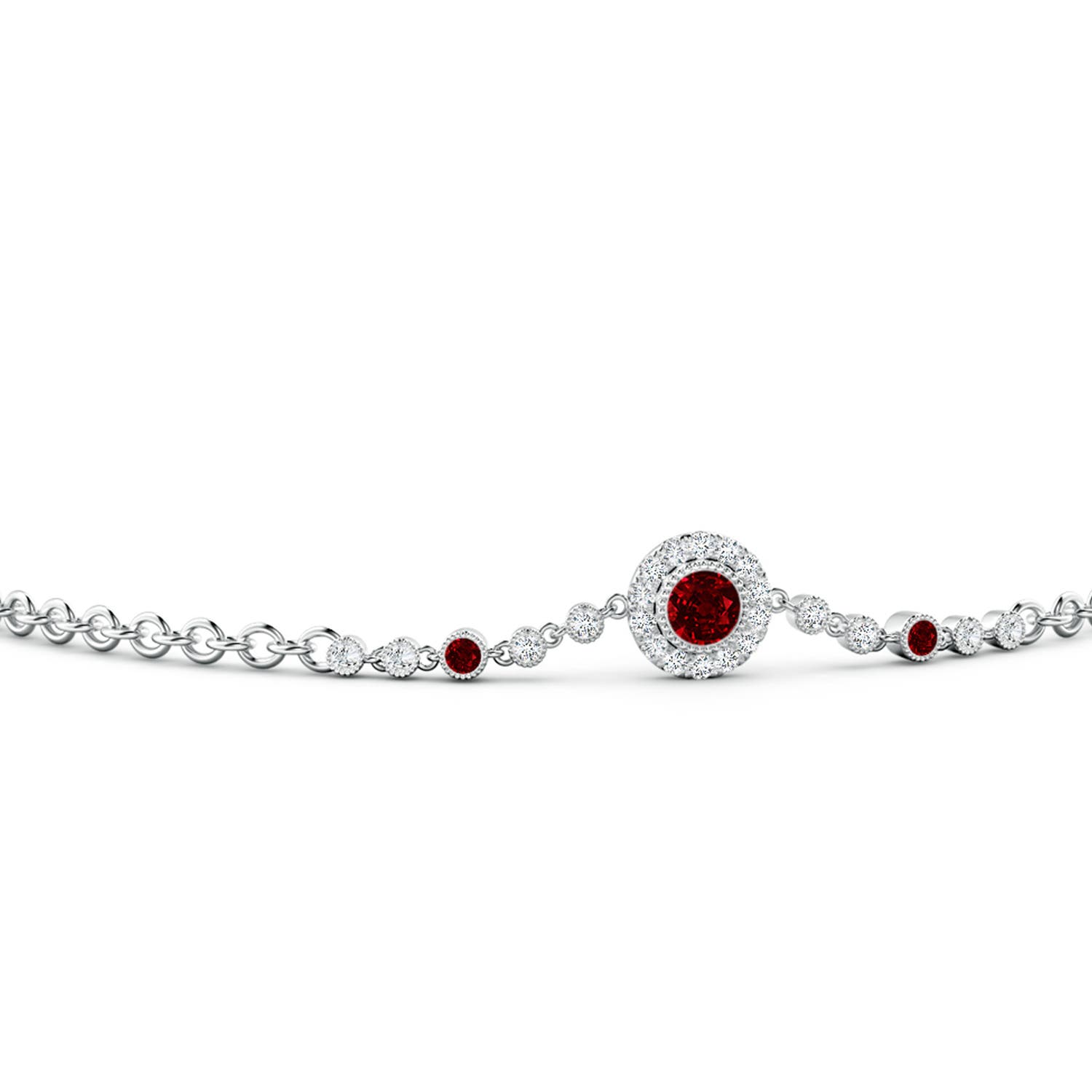 3mm AAAA Vintage Style Bezel-Set Ruby and Diamond Bracelet in 18K White Gold