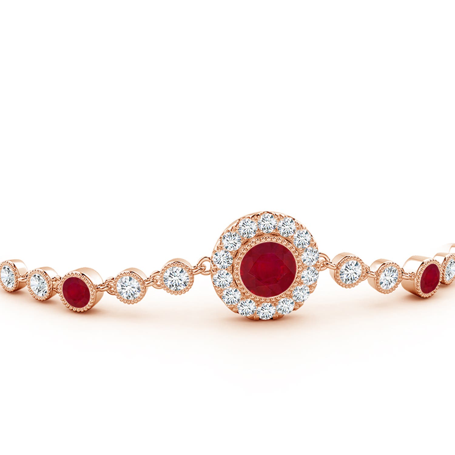 5mm AA Vintage Style Bezel-Set Ruby and Diamond Bracelet in 18K Rose Gold