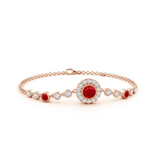 5mm AAA Vintage Style Bezel-Set Ruby and Diamond Bracelet in 18K Rose Gold