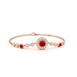 5mm AAA Vintage Style Bezel-Set Ruby and Diamond Bracelet in Rose Gold