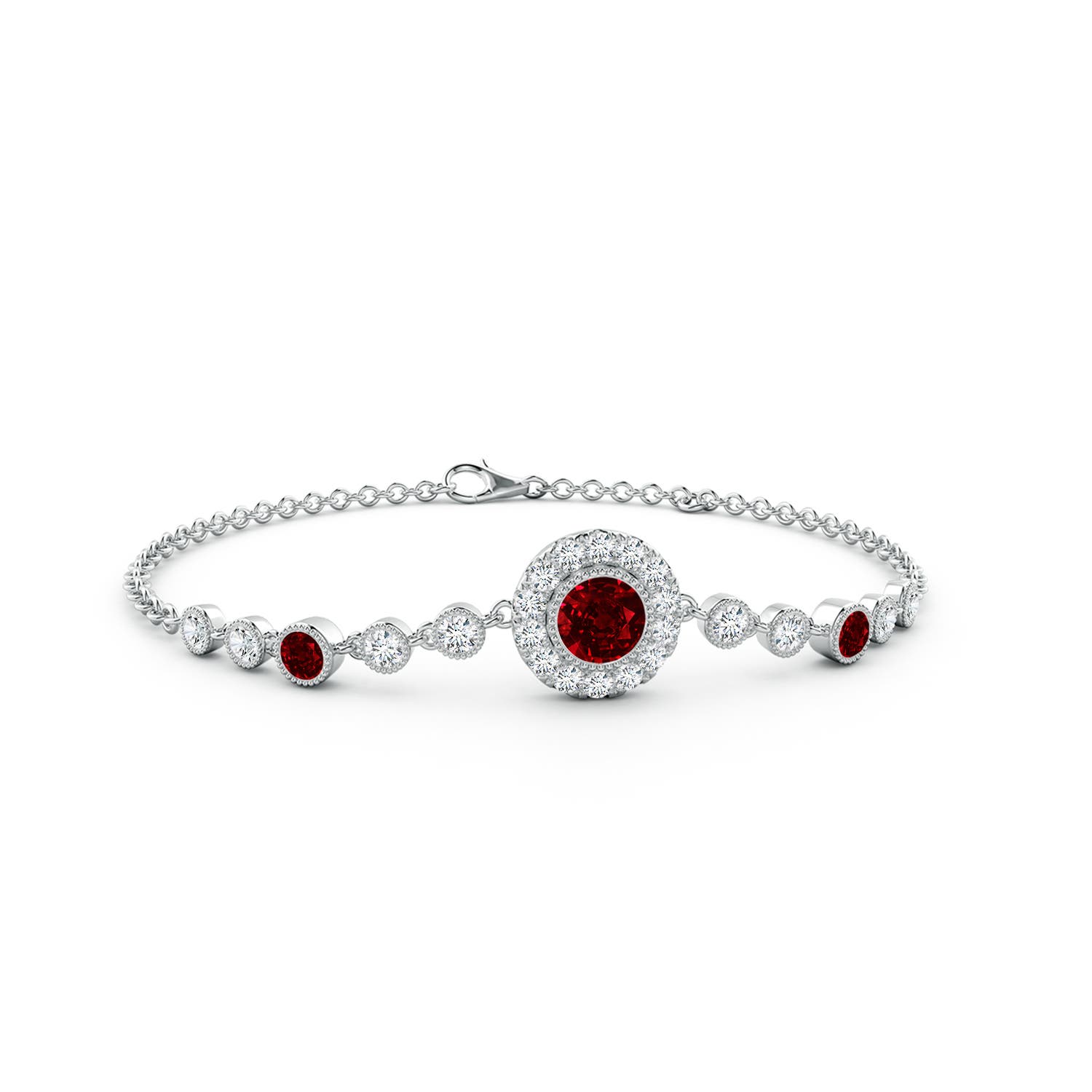 5mm AAAA Vintage Style Bezel-Set Ruby and Diamond Bracelet in White Gold