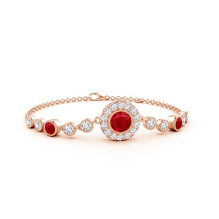 6mm AAA Vintage Style Bezel-Set Ruby and Diamond Bracelet in Rose Gold