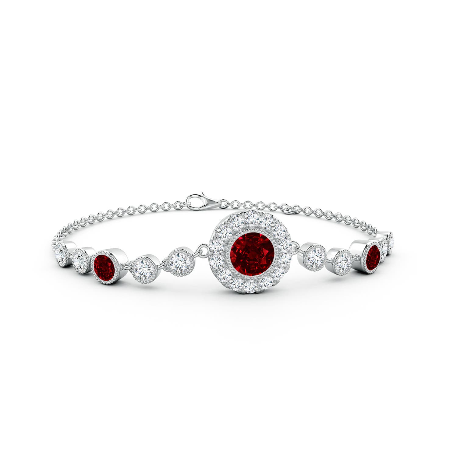 6mm AAAA Vintage Style Bezel-Set Ruby and Diamond Bracelet in 18K White Gold