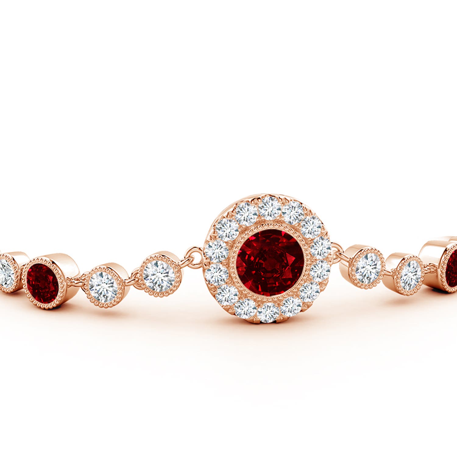 6mm AAAA Vintage Style Bezel-Set Ruby and Diamond Bracelet in Rose Gold