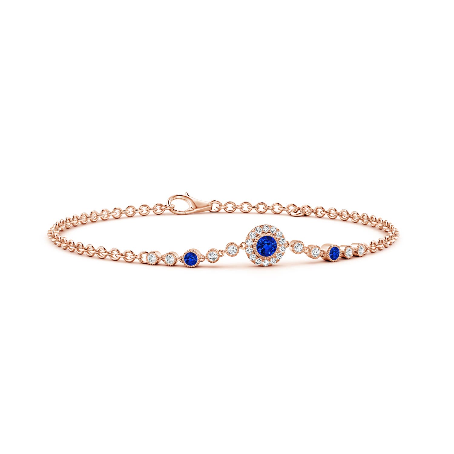 3.5mm AAAA Vintage Style Bezel-Set Sapphire and Diamond Bracelet in 18CT Rose Gold