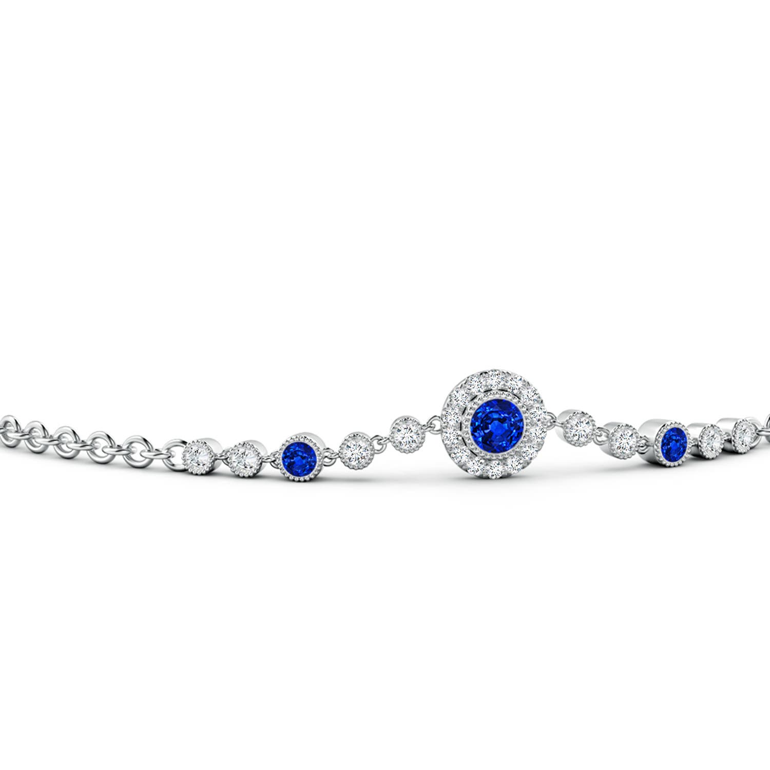 3.5mm AAAA Vintage Style Bezel-Set Sapphire and Diamond Bracelet in 18K White Gold