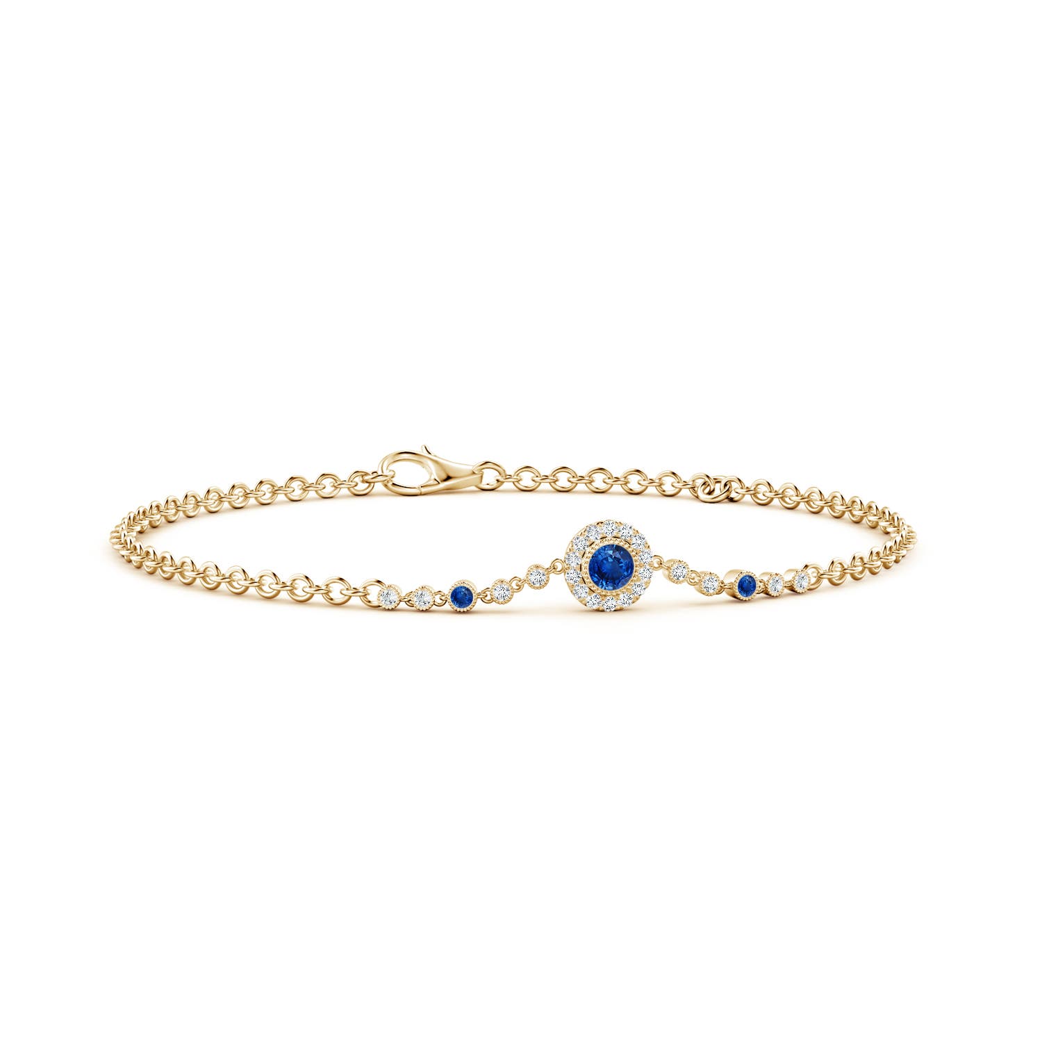 3mm AAA Vintage Style Bezel-Set Sapphire and Diamond Bracelet in 18K Yellow Gold