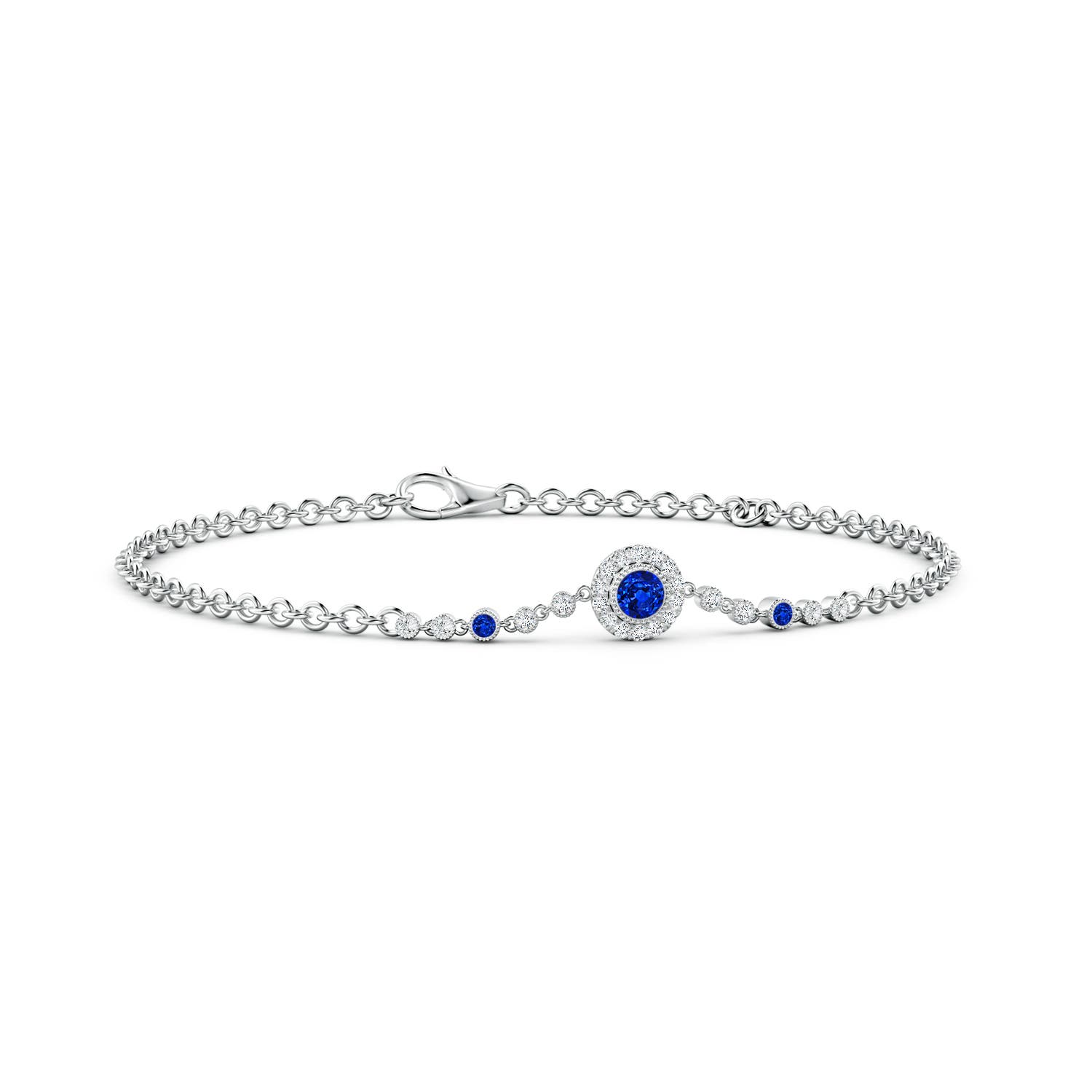 3mm AAAA Vintage Style Bezel-Set Sapphire and Diamond Bracelet in 18K White Gold