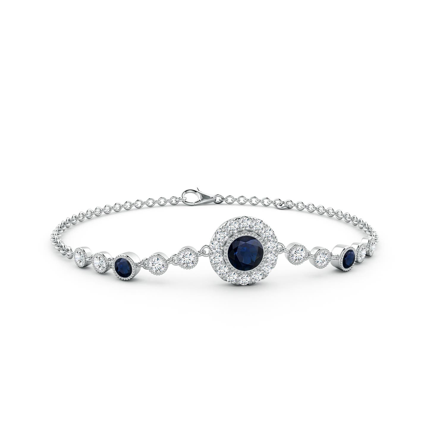 5mm A Vintage Style Bezel-Set Sapphire and Diamond Bracelet in 18CT White Gold
