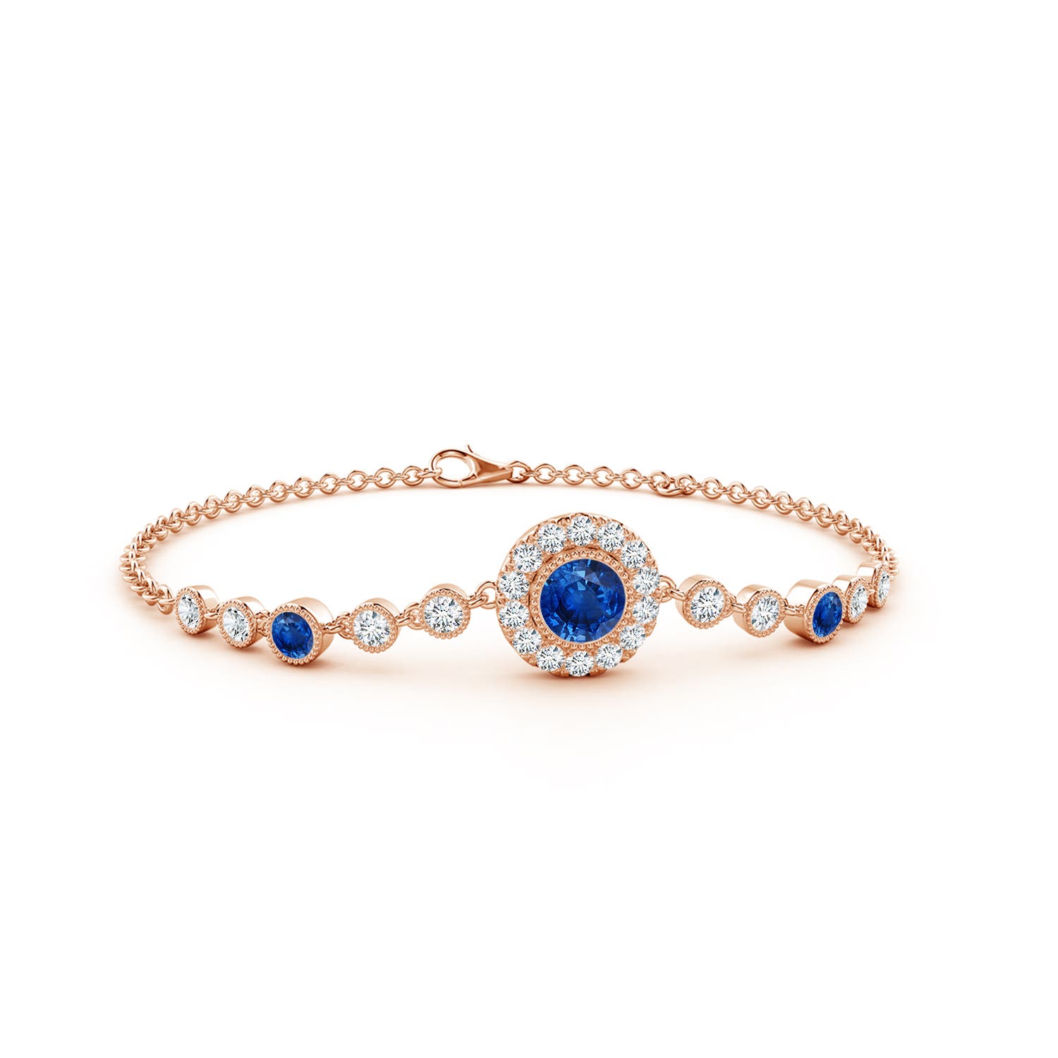 5mm AAA Vintage Style Bezel-Set Sapphire and Diamond Bracelet in 18CT Rose Gold