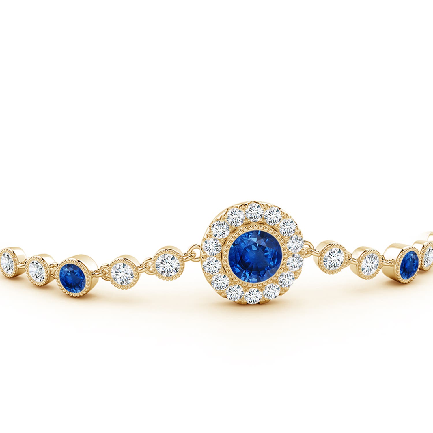 5mm AAA Vintage Style Bezel-Set Sapphire and Diamond Bracelet in 18K Yellow Gold
