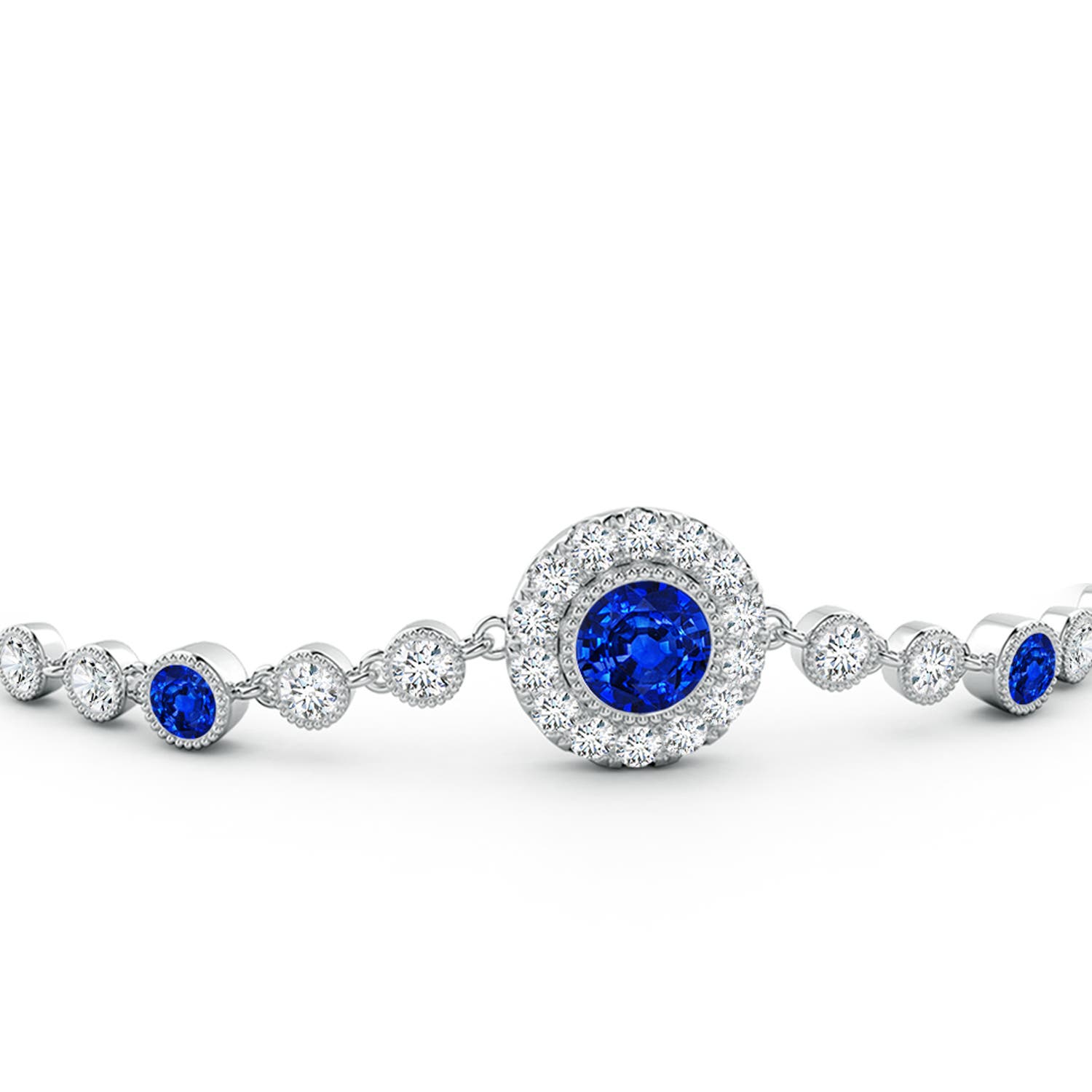 5mm AAAA Vintage Style Bezel-Set Sapphire and Diamond Bracelet in 18K White Gold
