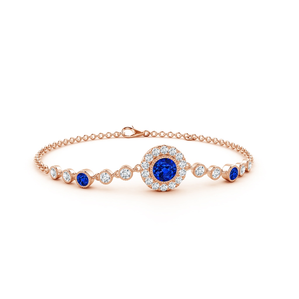 5mm Lab-Grown Vintage Style Bezel-Set Sapphire and Diamond Bracelet in Rose Gold