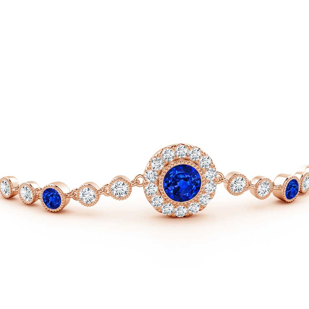 5mm Lab-Grown Vintage Style Bezel-Set Sapphire and Diamond Bracelet in Rose Gold - side 199