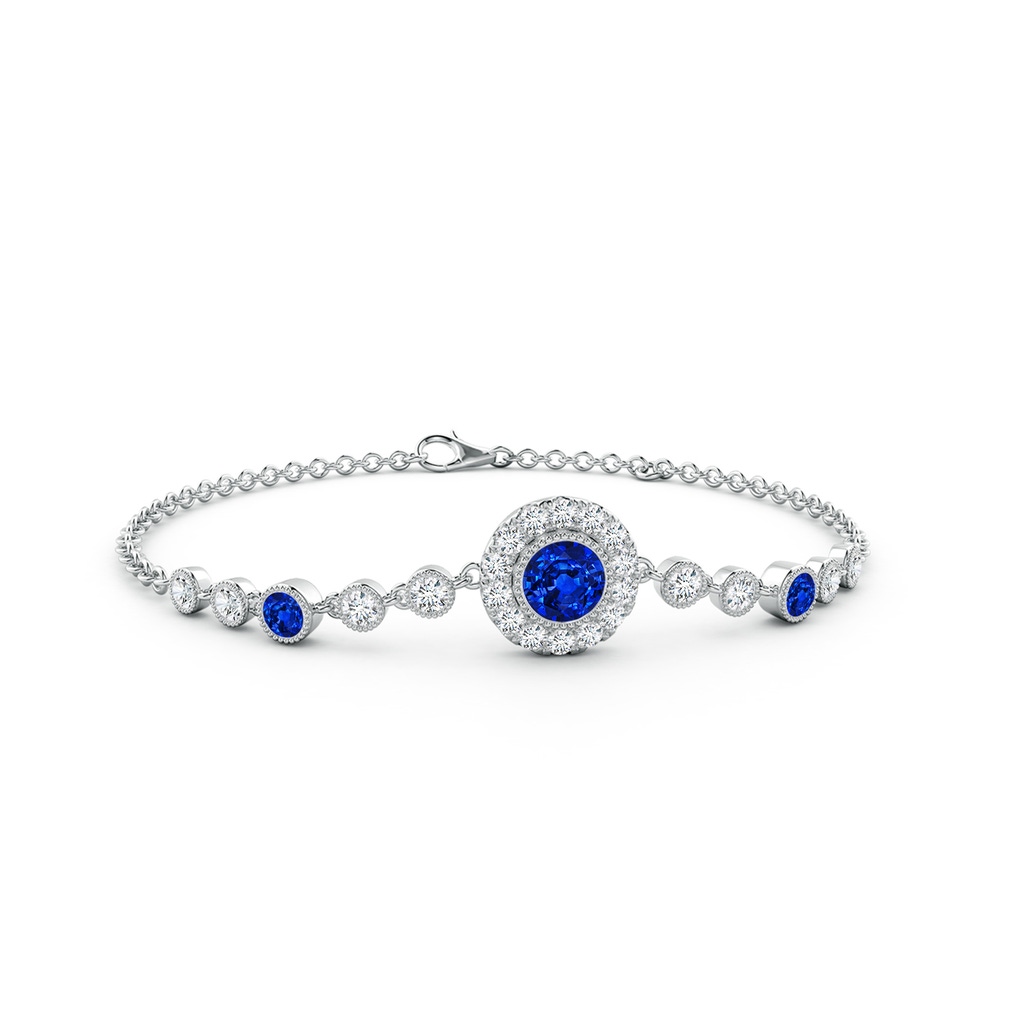5mm Lab-Grown Vintage Style Bezel-Set Sapphire and Diamond Bracelet in White Gold