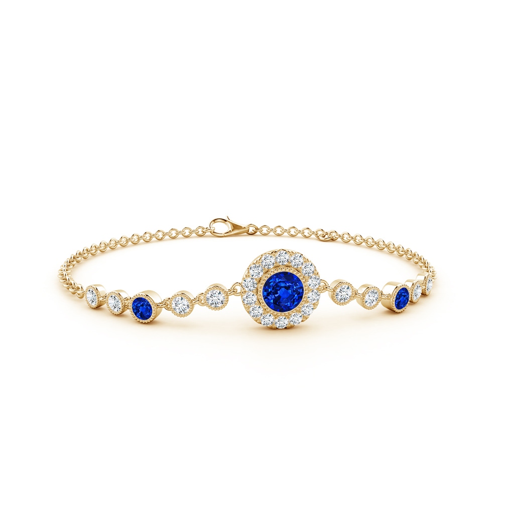 5mm Lab-Grown Vintage Style Bezel-Set Sapphire and Diamond Bracelet in Yellow Gold