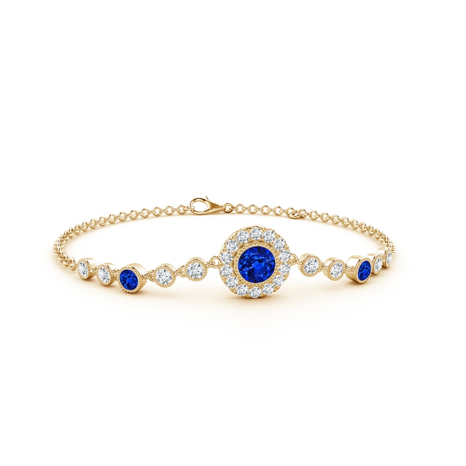 5mm Lab-Grown Vintage Style Bezel-Set Sapphire and Diamond Bracelet in Yellow Gold 