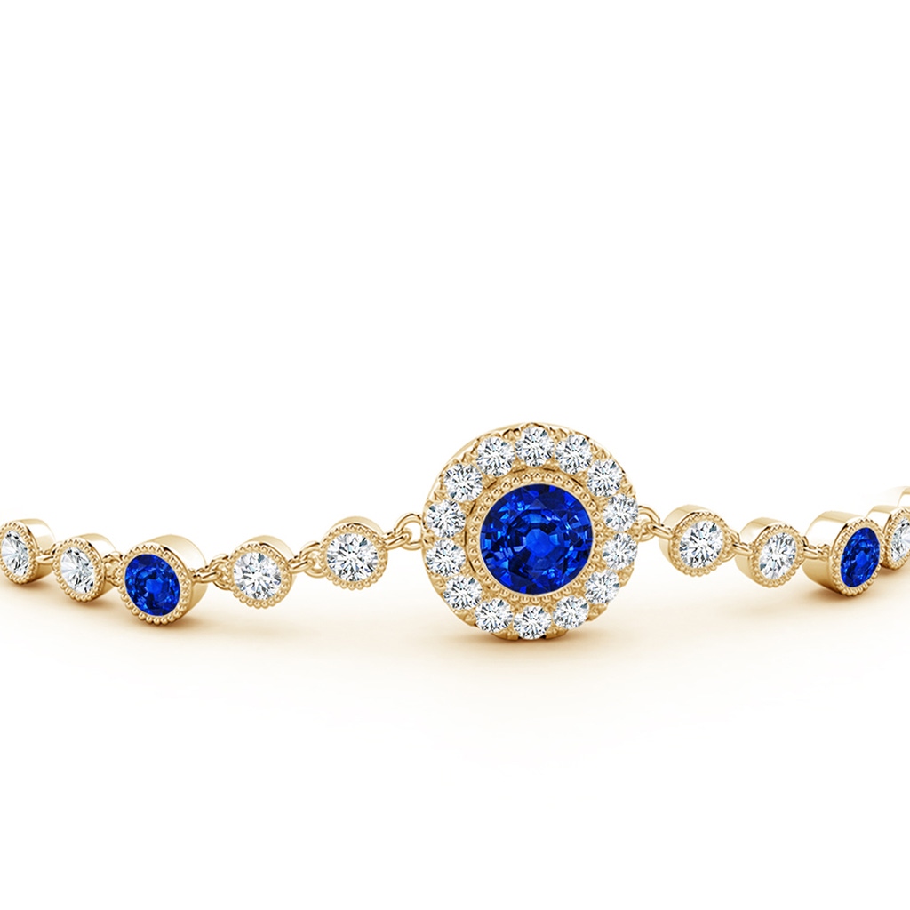 5mm Lab-Grown Vintage Style Bezel-Set Sapphire and Diamond Bracelet in Yellow Gold - side 199