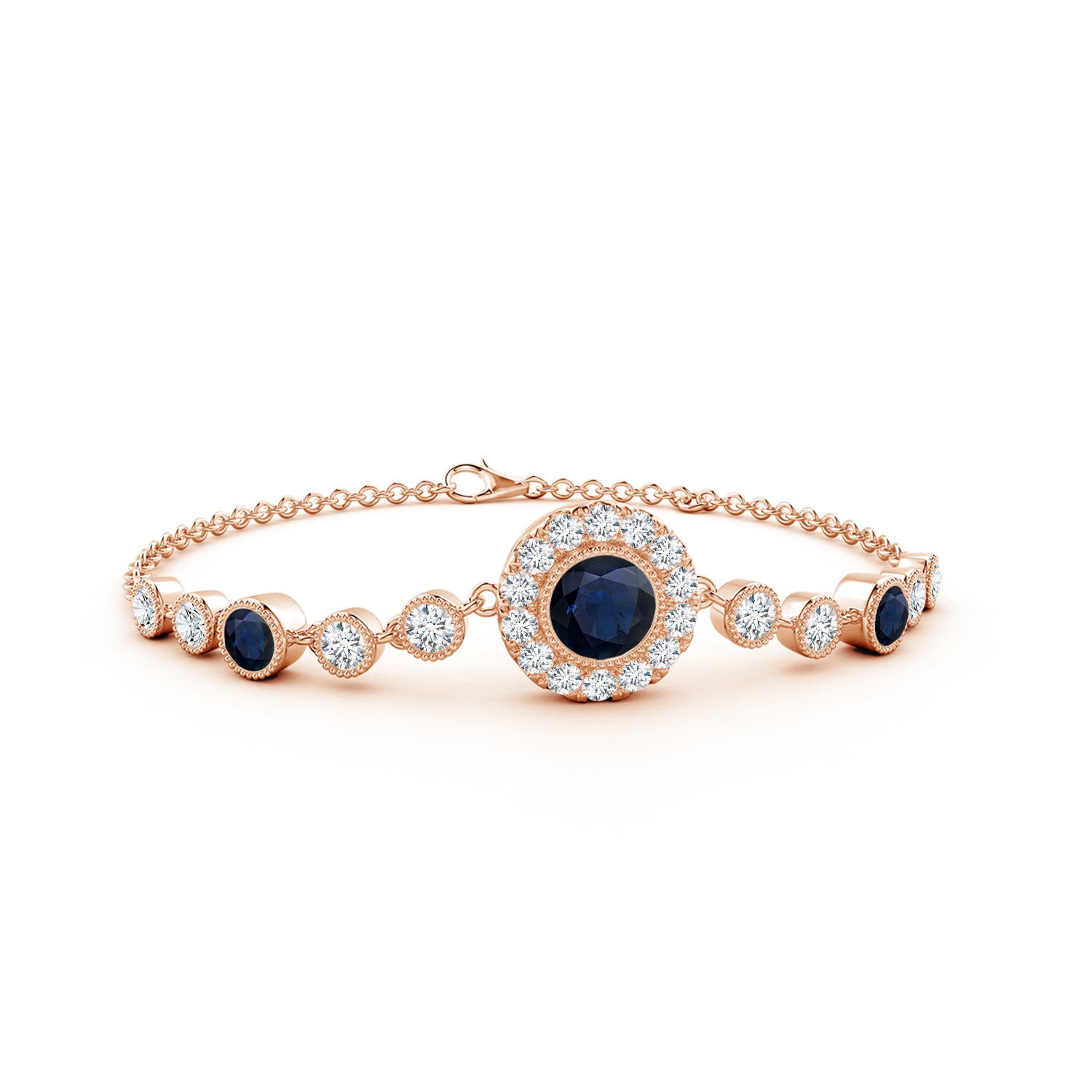 6mm A Vintage Style Bezel-Set Sapphire and Diamond Bracelet in 18CT Rose Gold
