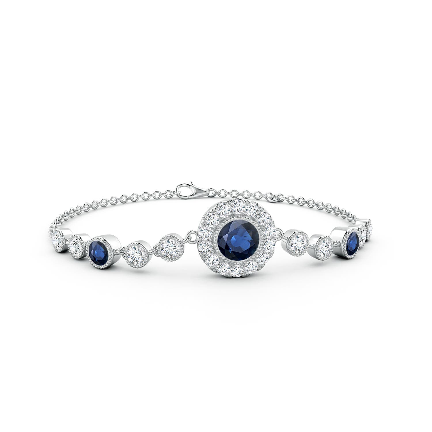 6mm AA Vintage Style Bezel-Set Sapphire and Diamond Bracelet in 18CT White Gold