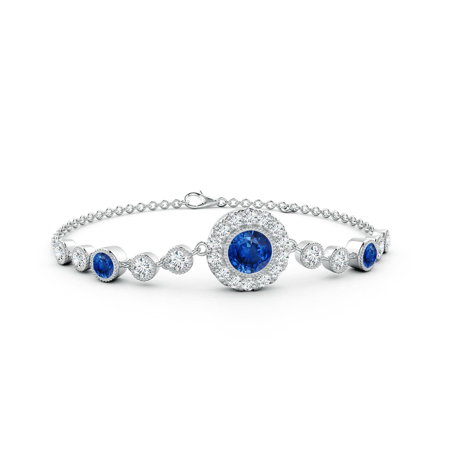 6mm AAA Vintage Style Bezel-Set Sapphire and Diamond Bracelet in White Gold