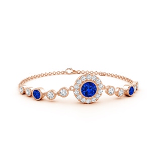 6mm AAAA Vintage Style Bezel-Set Sapphire and Diamond Bracelet in 18K Rose Gold