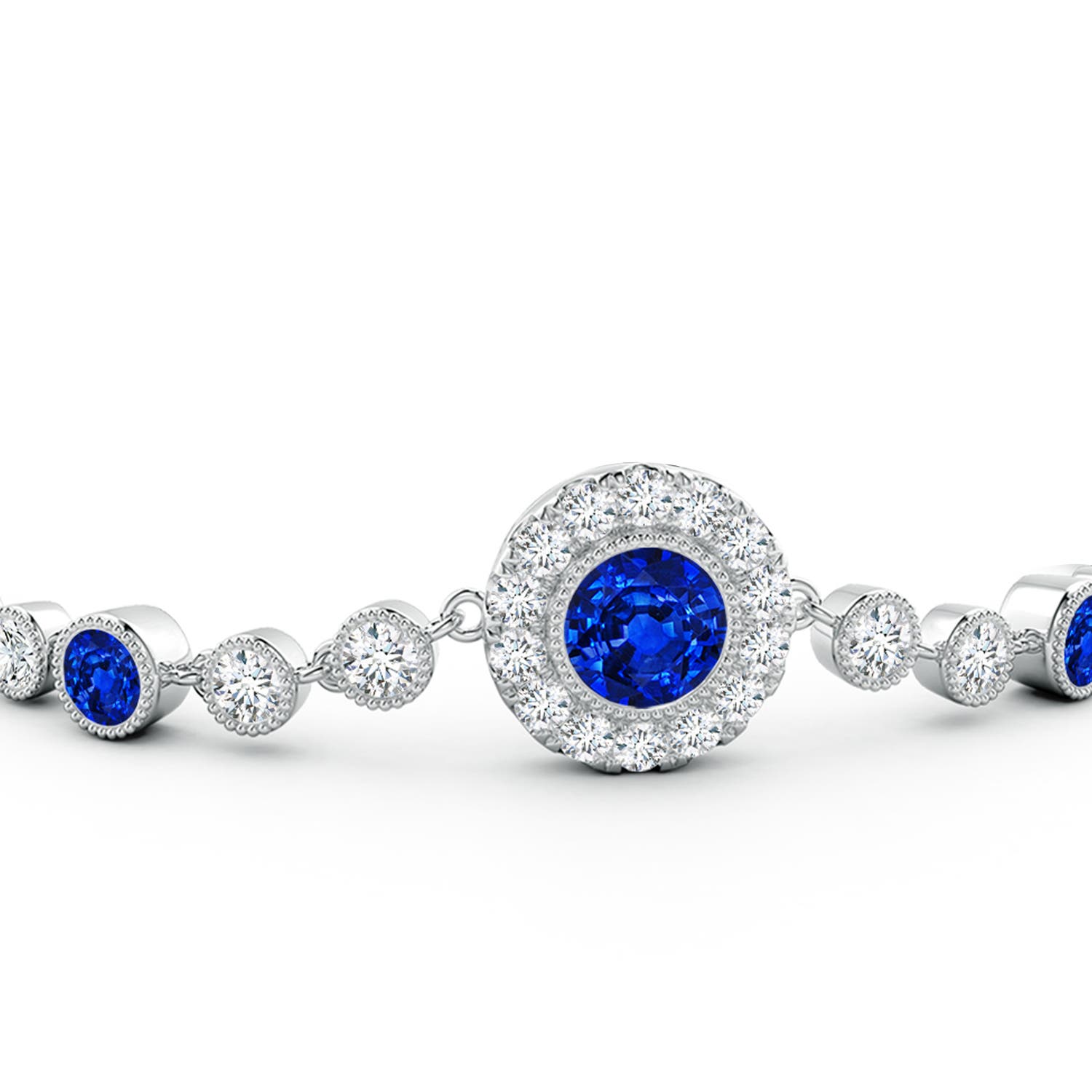 Lab-Grown Vintage Style Bezel-Set Sapphire and Lab Diamond Bracelet