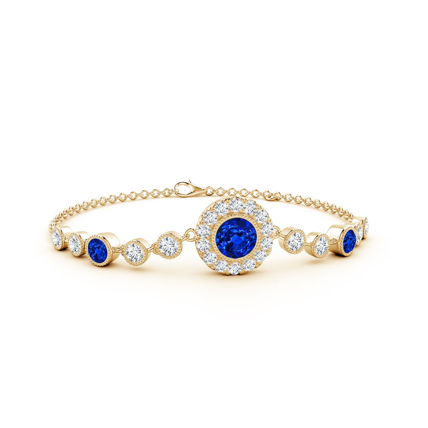 6mm AAAA Vintage Style Bezel-Set Sapphire and Diamond Bracelet in Yellow Gold