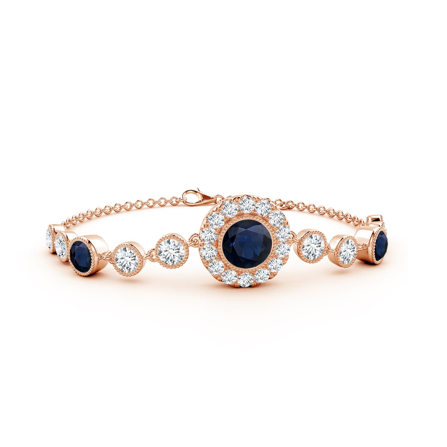 7mm A Vintage Style Bezel-Set Sapphire and Diamond Bracelet in 18CT Rose Gold