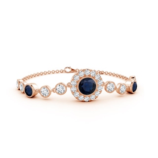 7mm A Vintage Style Bezel-Set Sapphire and Diamond Bracelet in 18K Rose Gold