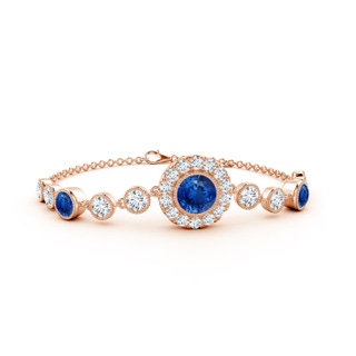 7mm AAA Vintage Style Bezel-Set Sapphire and Diamond Bracelet in 18K Rose Gold