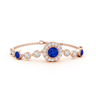 7mm AAAA Vintage Style Bezel-Set Sapphire and Diamond Bracelet in 18K Rose Gold