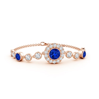 7mm Lab-Grown Vintage Style Bezel-Set Sapphire and Diamond Bracelet in 18K Rose Gold