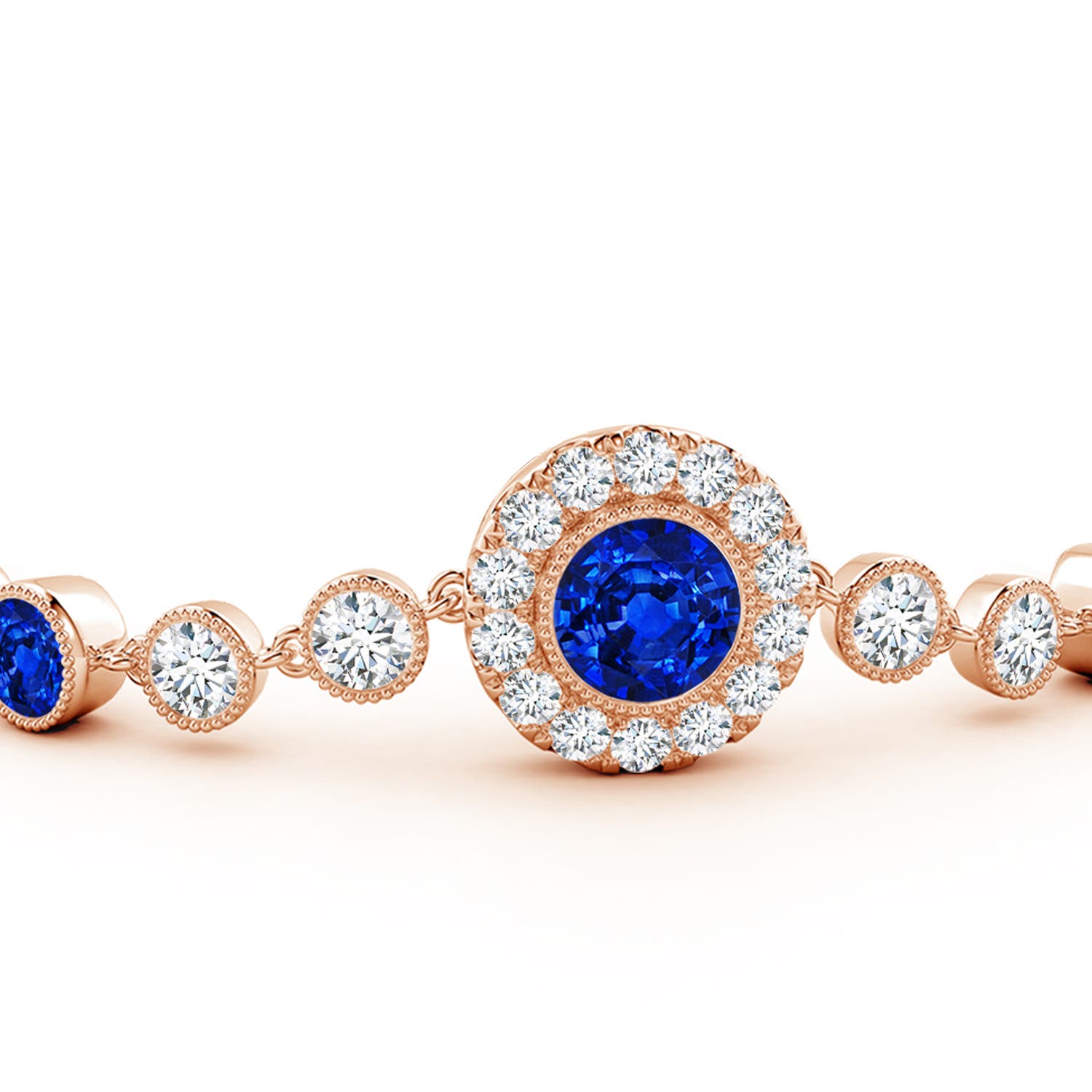 7mm AAAA Vintage Style Bezel-Set Sapphire and Diamond Bracelet in 18K Rose Gold