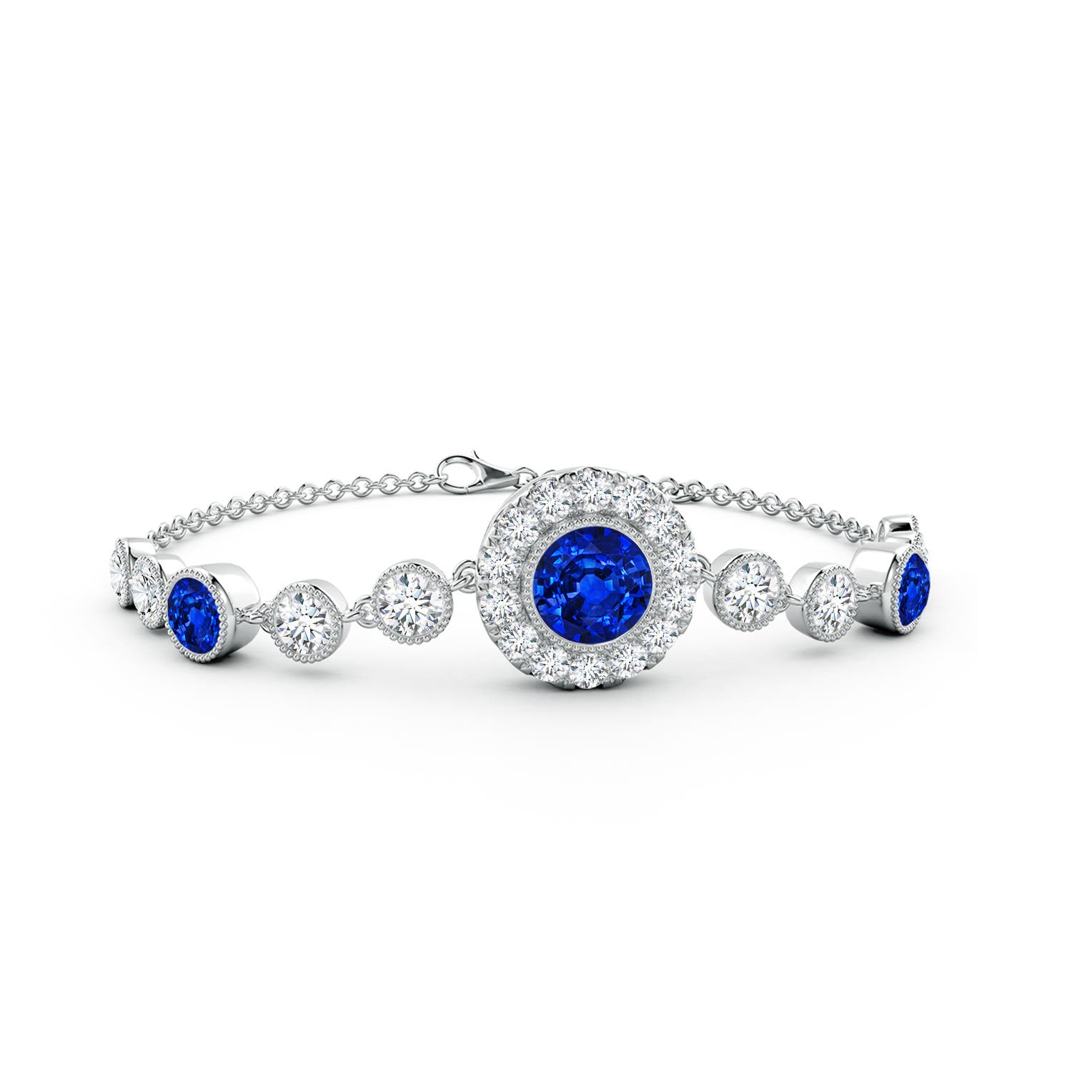 7mm AAAA Vintage Style Bezel-Set Sapphire and Diamond Bracelet in 18CT White Gold