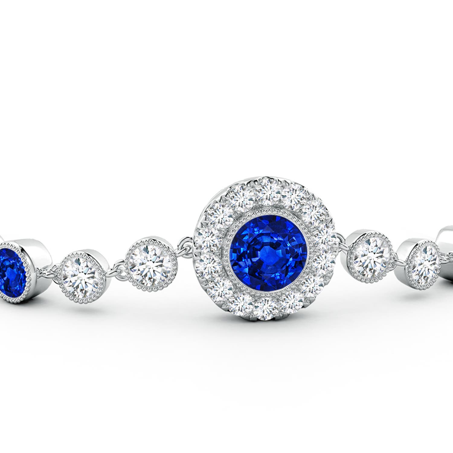 7mm AAAA Vintage Style Bezel-Set Sapphire and Diamond Bracelet in White Gold