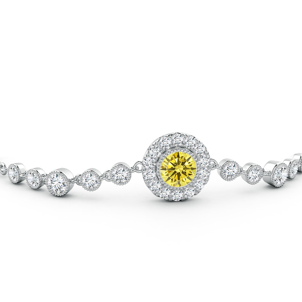 5.1mm AAAA Vintage Style Bezel-Set Fancy Intense Yellow and White Diamond Bracelet in White Gold - side 199
