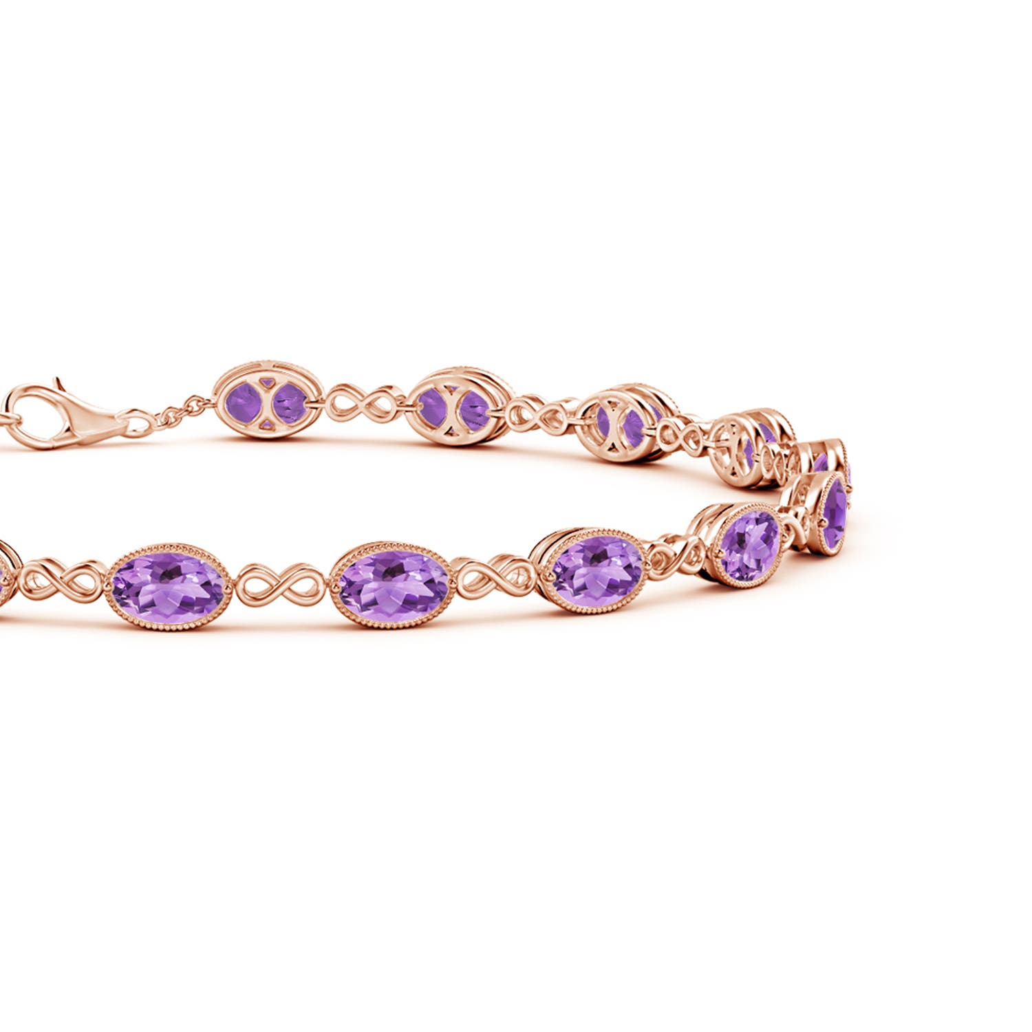 5x4mm A Oval Amethyst Infinity Link Bracelet with Milgrain in Rose Gold