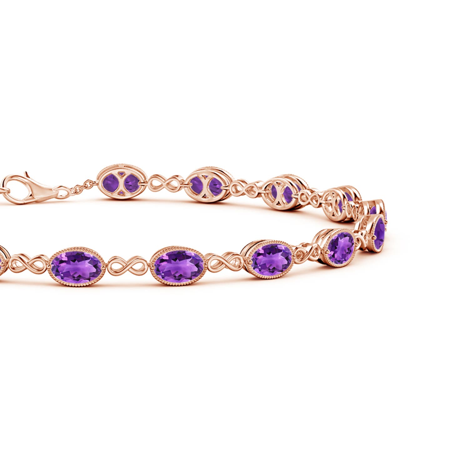 5x4mm AAA Oval Amethyst Infinity Link Bracelet with Milgrain in Rose Gold