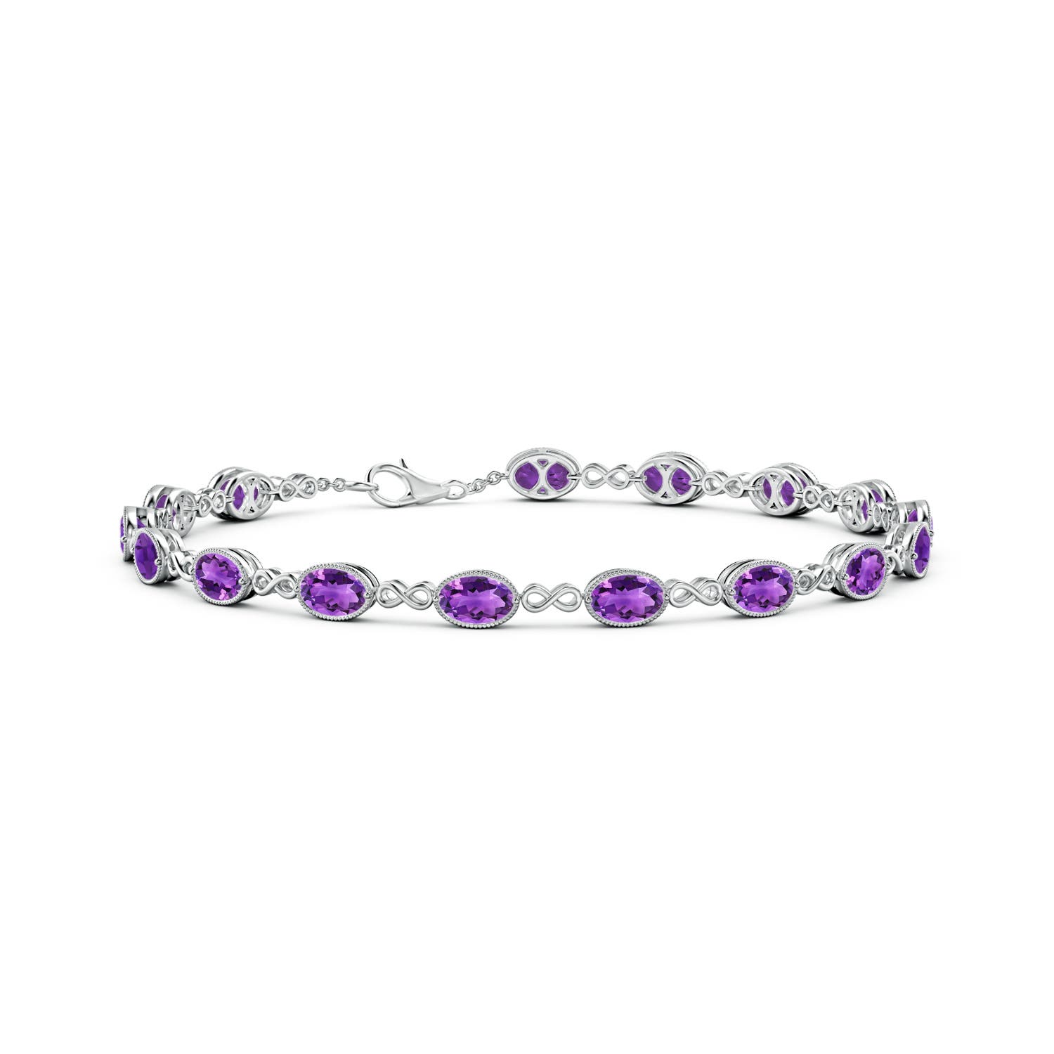 5x4mm AAA Oval Amethyst Infinity Link Bracelet with Milgrain in White Gold