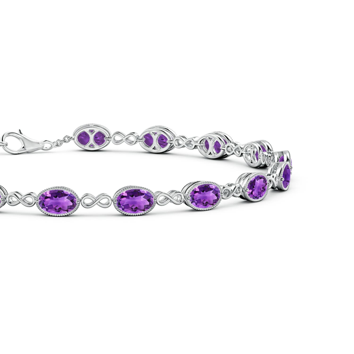5x4mm AAA Oval Amethyst Infinity Link Bracelet with Milgrain in White Gold