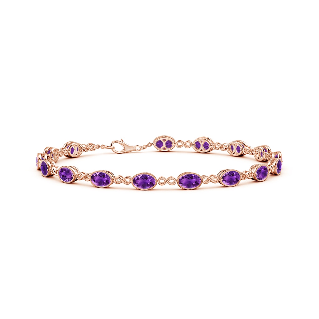 5x4mm AAAA Oval Amethyst Infinity Link Bracelet with Milgrain in Rose Gold