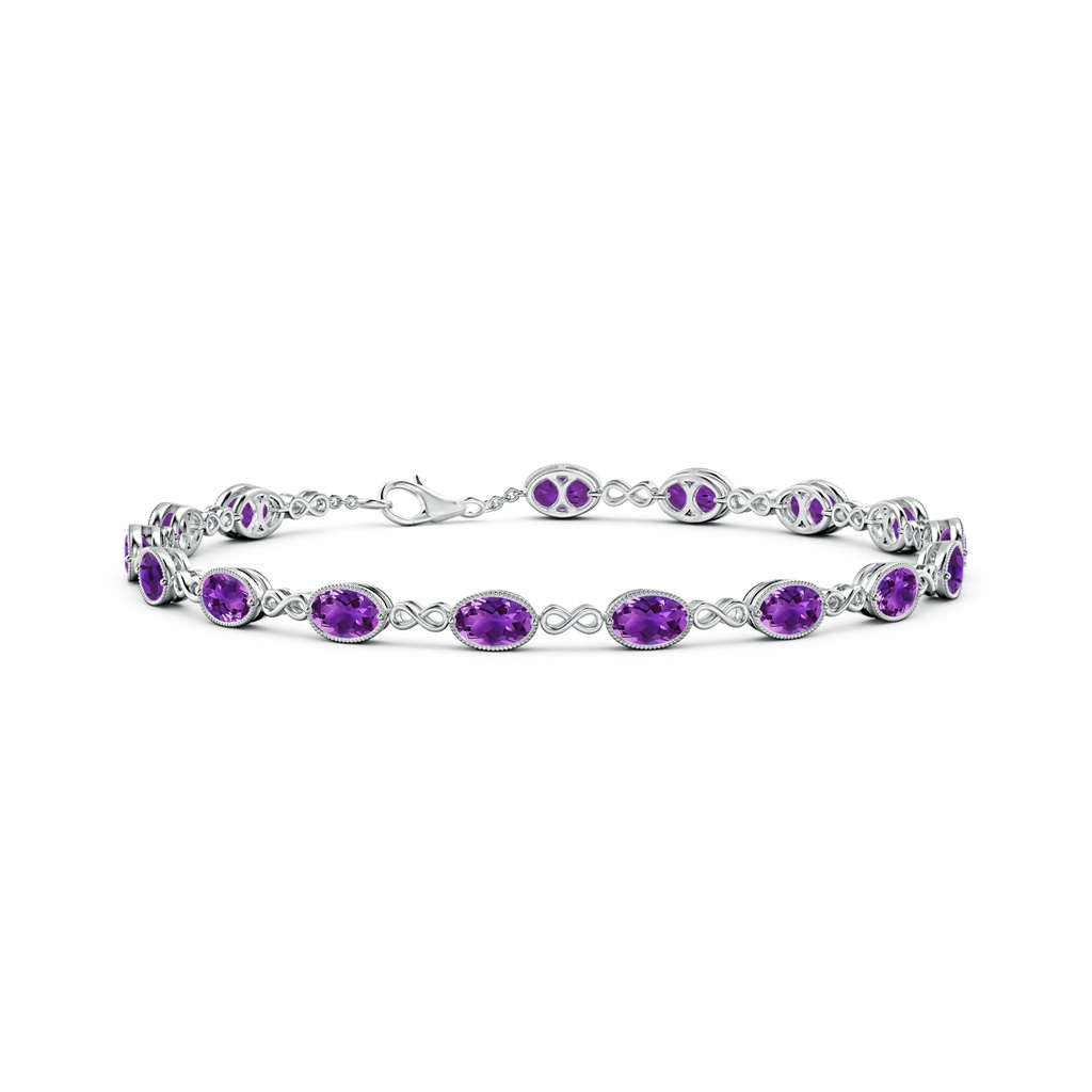 5x4mm AAAA Oval Amethyst Infinity Link Bracelet with Milgrain in White Gold