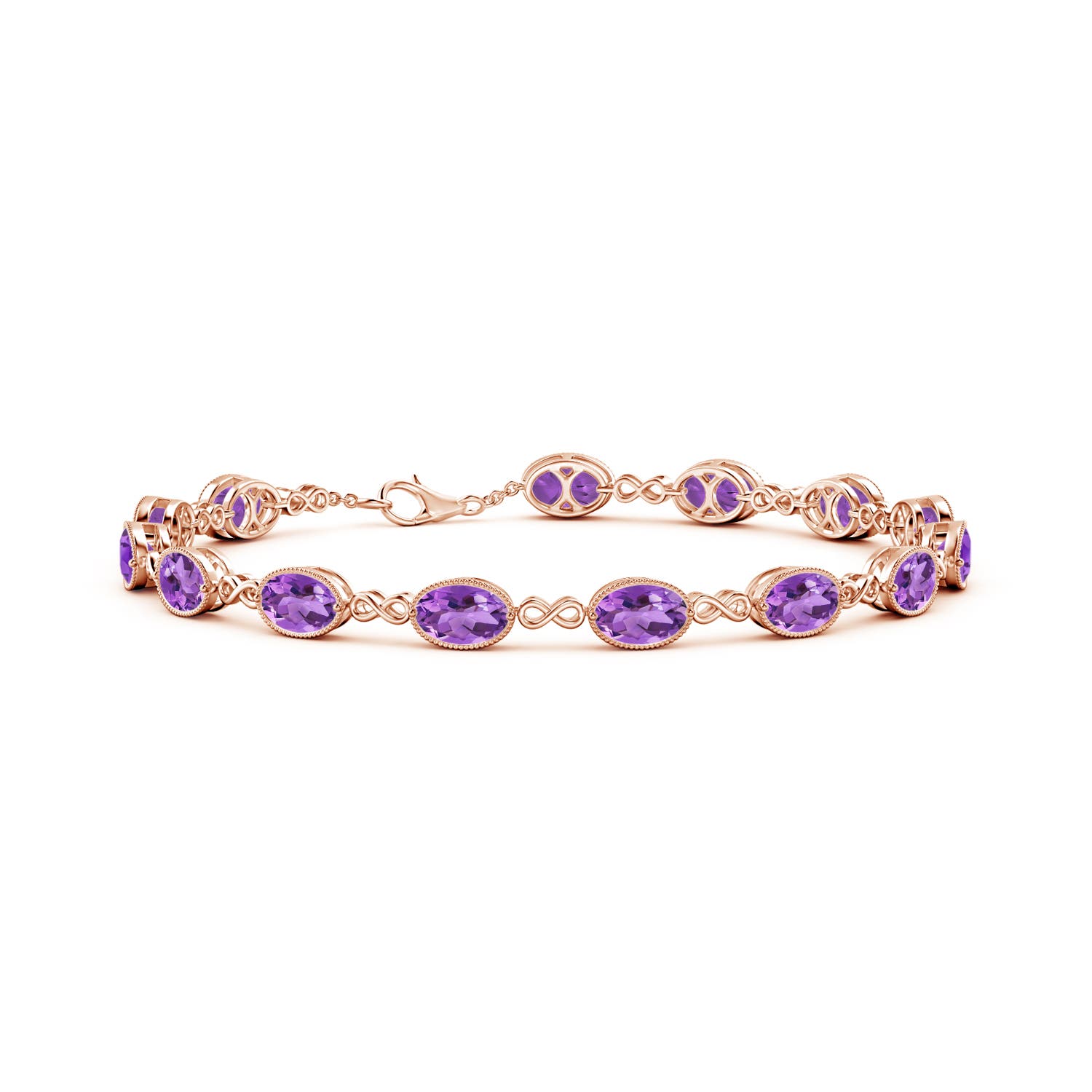 6x4mm AA Oval Amethyst Infinity Link Bracelet with Milgrain in Rose Gold