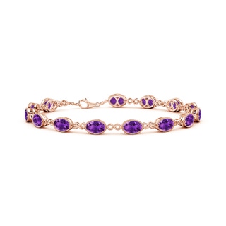 6x4mm AAAA Oval Amethyst Infinity Link Bracelet with Milgrain in Rose Gold