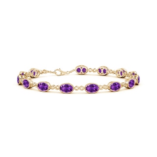 6x4mm AAAA Oval Amethyst Infinity Link Bracelet with Milgrain in Yellow Gold